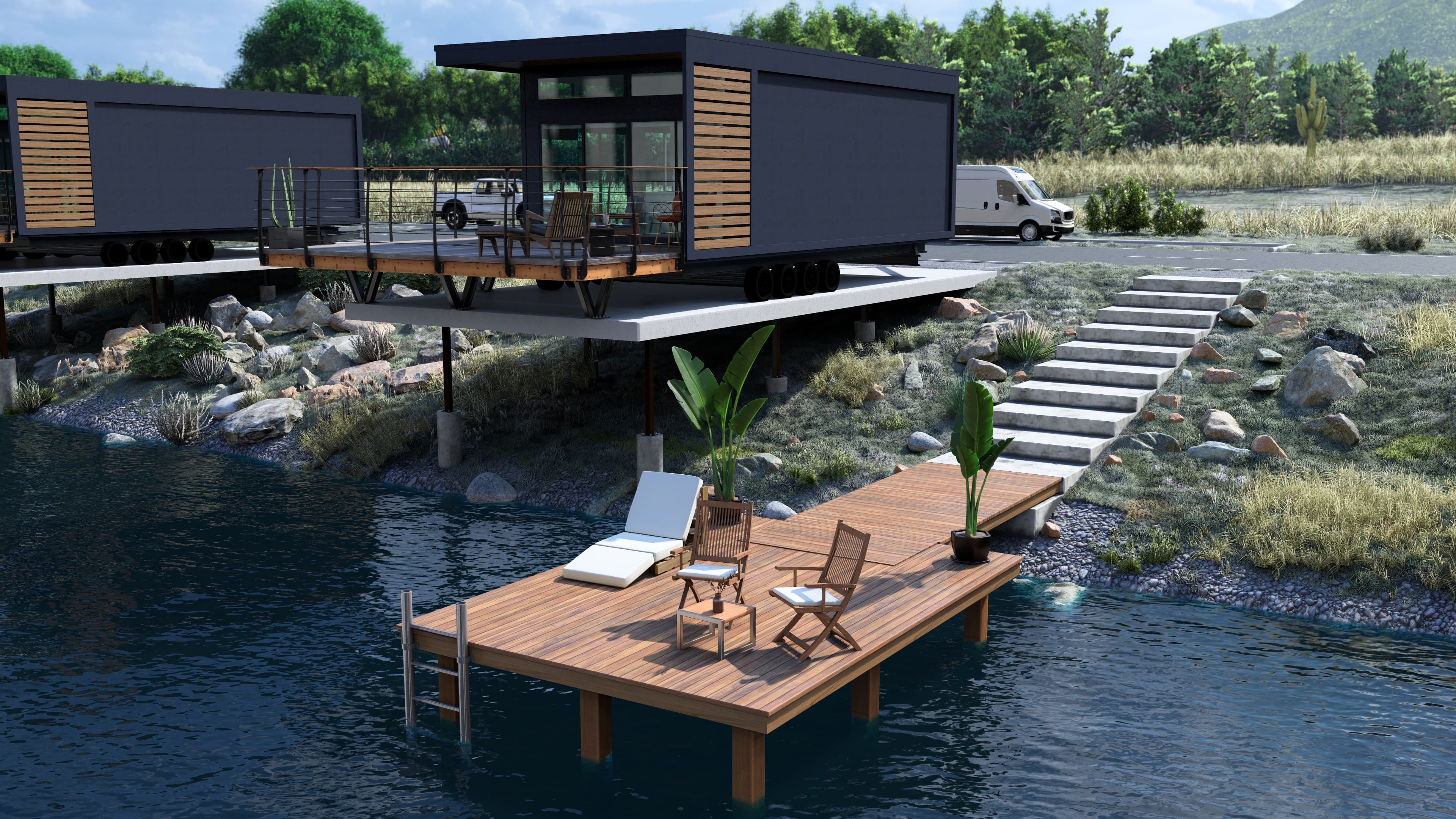 Modern unit by the lakeside at alternate angle